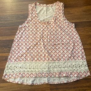 Loft patterned tank with crochet embroidery